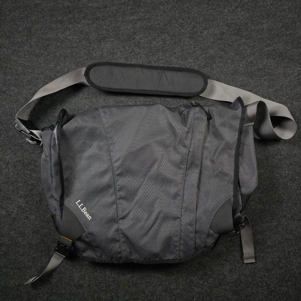 LL Bean Grey Ripstop Messenger Bag Crossbody School Travel Work Shoulder Bag